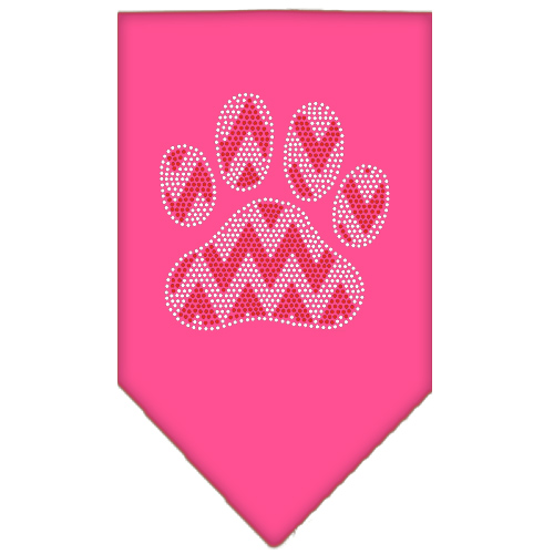 Candy Cane Chevron Paw Rhinestone Bandana Bright Pink Small